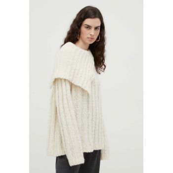 Lovechild pulover de lana femei, culoarea bej, călduros, cu guler