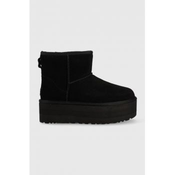 UGG bocanci de piele W Classic Mini Platform , culoarea negru