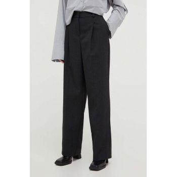Herskind pantaloni din lana Theis culoarea gri, fason chinos, high waist