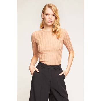 Pulover slim fit cu maneci medii