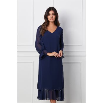 Rochie Gabriela bleumarin cu perlute