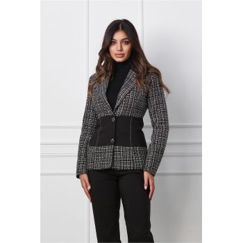 Sacou LaDonna negru cu alb din tweed ieftin