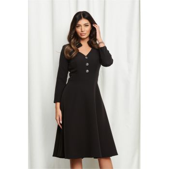 Rochie Moze neagra cu nasturi si guler ascutit la reducere