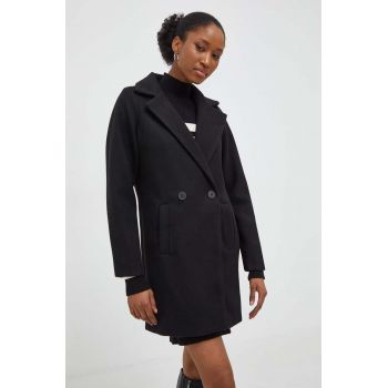 Answear Lab palton femei, culoarea negru, de tranzitie, cu doua randuri de nasturi de firma original