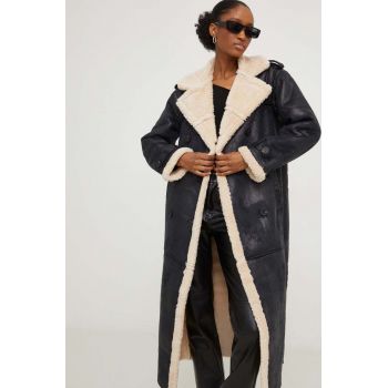 Answear Lab palton femei, culoarea negru, de tranzitie, oversize ieftin