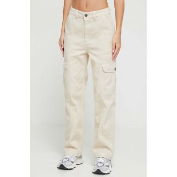 Billabong pantaloni femei, culoarea bej, drept, high waist