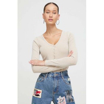 Hollister Co. longsleeve femei, culoarea bej