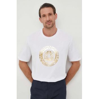 Just Cavalli tricou din bumbac barbati, culoarea alb, cu imprimeu