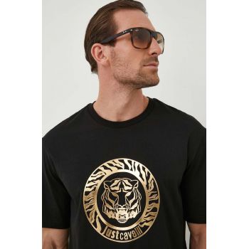 Just Cavalli tricou din bumbac barbati, culoarea negru, cu imprimeu
