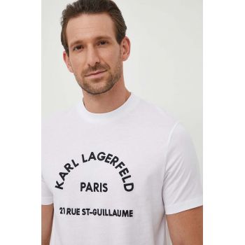Karl Lagerfeld tricou din bumbac barbati, culoarea alb, cu imprimeu la reducere