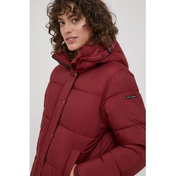 Pepe Jeans geaca femei, culoarea bordo, de iarna