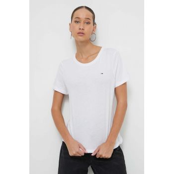 Tommy Jeans tricou din bumbac femei, culoarea alb