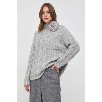 Custommade pulover de lana femei, culoarea gri, călduros, cu turtleneck