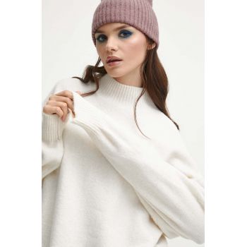 Medicine pulover din amestec de lana femei, culoarea bej, călduros, cu turtleneck de firma original