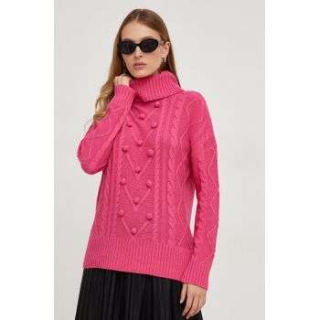 Answear Lab pulover femei, culoarea roz, călduros, cu guler ieftin