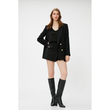 Fusta-pantalon mini cu buzunar aplicat