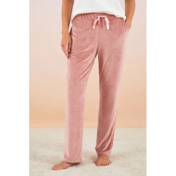 Pantaloni de pijama catifelati cu snur in talie