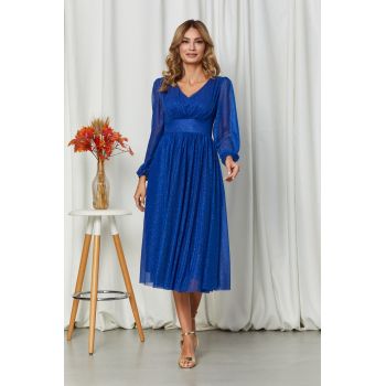 Rochie de ocazie din voal cu glitter Wilma Albastru Regal