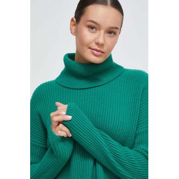 United Colors of Benetton pulover de lana femei, culoarea verde, light, cu guler ieftin