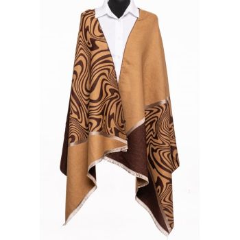 Esarfa cashmere cu animal print, camel si maro ieftina