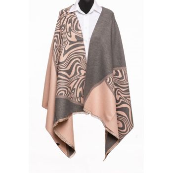 Esarfa cashmere animal print, gri si roz prafuit