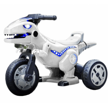 Motocicleta electrica cu 3 roti, 12V, 2 motoare, 3-7 ani, Dino alb