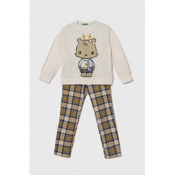 United Colors of Benetton pijamale de bumbac pentru copii culoarea bej, modelator ieftine