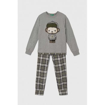 United Colors of Benetton pijamale de bumbac pentru copii culoarea gri, modelator