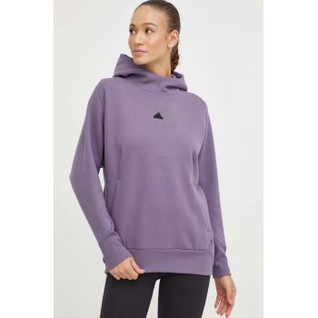 adidas bluza Z.N.E femei, culoarea violet, cu glugă, neted