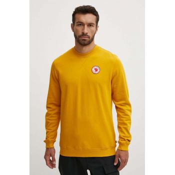 Fjallraven hanorac de bumbac 1960 Logo Badge Sweater bărbați, culoarea galben, cu imprimeu F87163