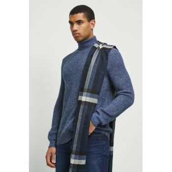 Medicine pulover din amestec de lana barbati, culoarea albastru marin, cu guler ieftin