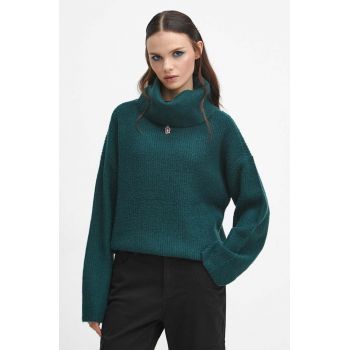 Medicine pulover din amestec de lana femei, culoarea turcoaz, călduros, cu guler ieftin