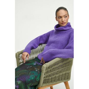 Medicine pulover din amestec de lana femei, culoarea violet, călduros, cu guler ieftin
