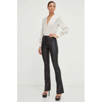 Nissa pantaloni femei, culoarea negru, evazati, high waist