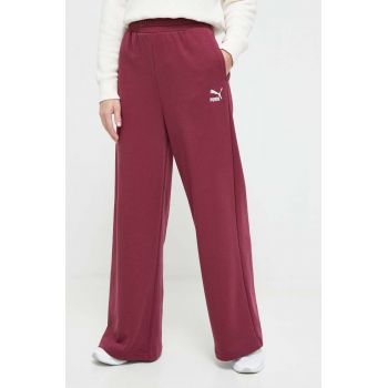 Puma pantaloni de trening culoarea bordo, neted ieftin