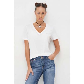 Tommy Jeans tricou din bumbac femei, culoarea alb