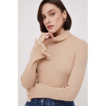XT Studio pulover femei, culoarea bej, light, cu guler de firma original