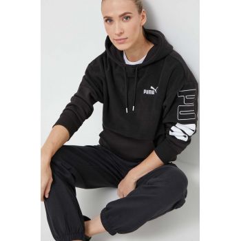 Puma bluza femei, culoarea negru, cu glugă, cu imprimeu