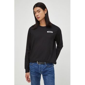 G-Star Raw longsleeve din bumbac culoarea negru, cu imprimeu