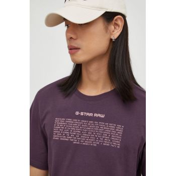 G-Star Raw tricou din bumbac barbati, culoarea violet, cu imprimeu de firma original