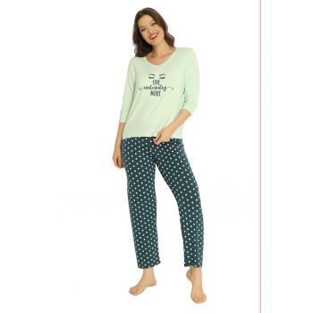 Pijama cu decolteu in V si maneci trei-sferturi