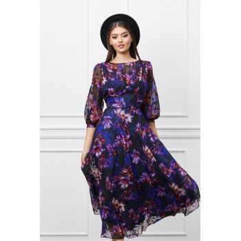 Rochie Leonard Collection bleumarin cu imprimeuri florale mov