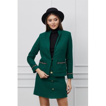 Sacou Dy Fashion verde din tweed cu aplicatii la reducere