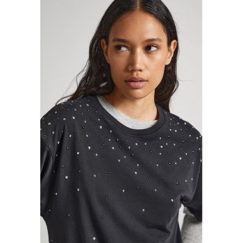 Tricou cu decolteu rotund si aplicatii cu margele