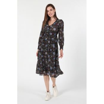 Rochie midi evazata cu imprimeu floral