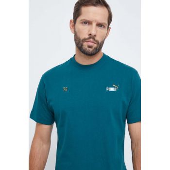 Puma tricou din bumbac barbati, culoarea verde, cu imprimeu ieftin