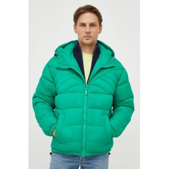 United Colors of Benetton geaca barbati, culoarea verde, de iarna, oversize