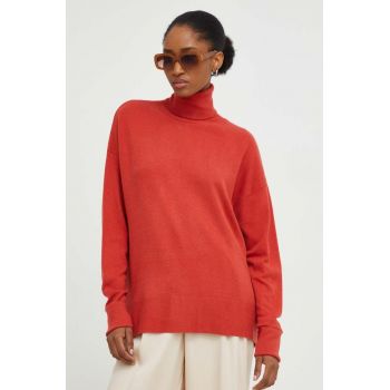 Answear Lab pulover femei, culoarea rosu, light, cu guler de firma original