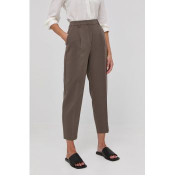 Bruuns Bazaar pantaloni femei, culoarea maro, drept, high waist