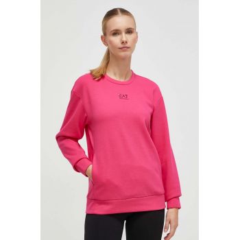 EA7 Emporio Armani bluza femei, culoarea roz, neted ieftin
